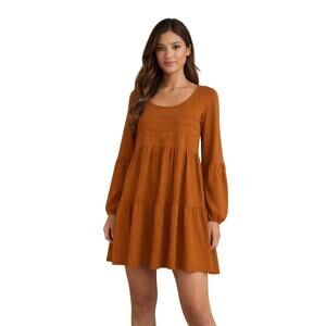 Caramel 3/4 Sleeve Shift Dress Size S Stretch Casual Minimalist Mini Dress